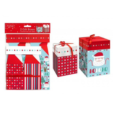 Gift Box - 2 GIFT BOXES HO HO HO DESIGN WITH RED RIBBON