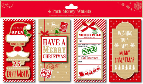 Gift Card - 4PK Money Or Gift Card Wallets & Envelopes - Christmas Design - Pack Of 4