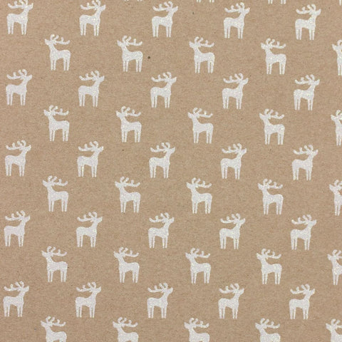 Gift Wrap - Glitter Kraft Paper Gift Wrap Roll - 2M - Lapland Mini White Reindeer