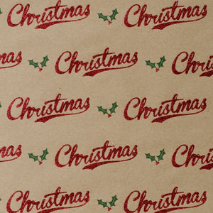 Gift Wrap - Glitter Kraft Paper Gift Wrap Roll - 2M - Lapland Vintage Christmas Script