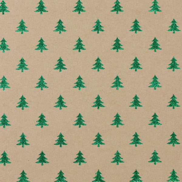 Gift Wrap - Glitter Kraft Paper Gift Wrap Roll - 2M - Mini Green Tree
