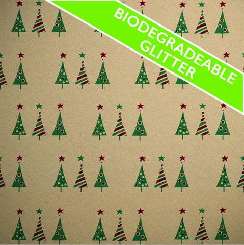 Gift Wrap - Printed Kraft Paper Gift Wrap Pack 1 Roll - 2M - Bio-Glitter 3 Trees