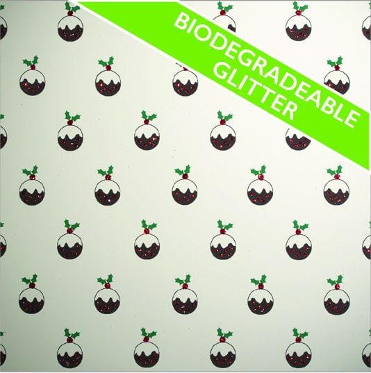 Gift Wrap - Printed Kraft Paper Gift Wrap Pack 1 Roll - 2M - Bio-Glitter Christmas Pudding