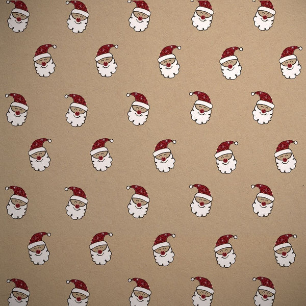 Gift Wrap - Printed Kraft Paper Gift Wrap Pack 1 Roll - 2M - Bio-Glitter Santa