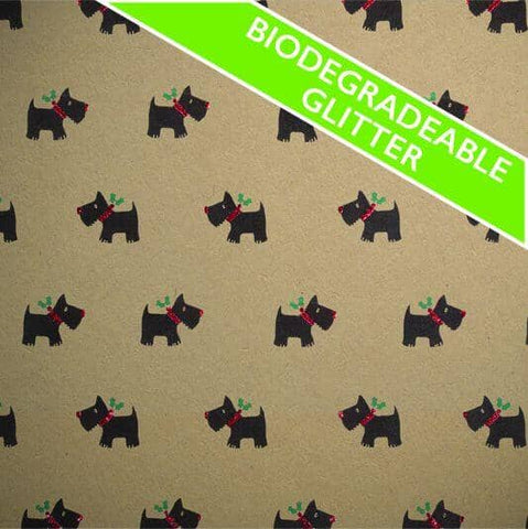Gift Wrap - Printed Kraft Paper Gift Wrap Pack 1 Roll - 2M - Bio-Glitter Scottie Dog