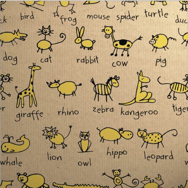 Gift Wrap - Printed Kraft Paper Gift Wrap Pack 1 Roll - 3M - Doodles Animals