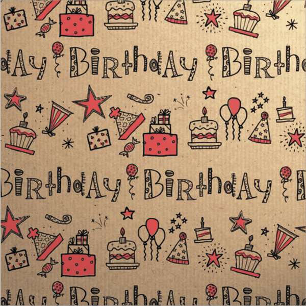 Gift Wrap - Printed Kraft Paper Gift Wrap Pack 1 Roll - 3M - Doodles Birthday