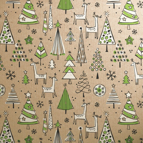 Gift Wrap - Printed Kraft Paper Gift Wrap Pack 1 Roll - 3M - Doodles Christmas Green Trees