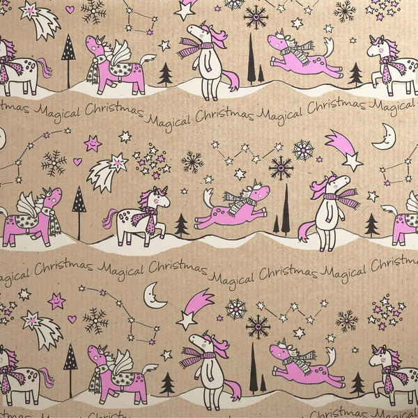 Gift Wrap - Printed Kraft Paper Gift Wrap Pack 1 Roll - 3M - Doodles Christmas Pink Unicorn