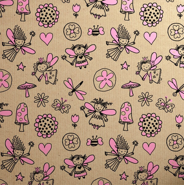 Gift Wrap - Printed Kraft Paper Gift Wrap Pack 1 Roll - 3M - Doodles Fairy Pink