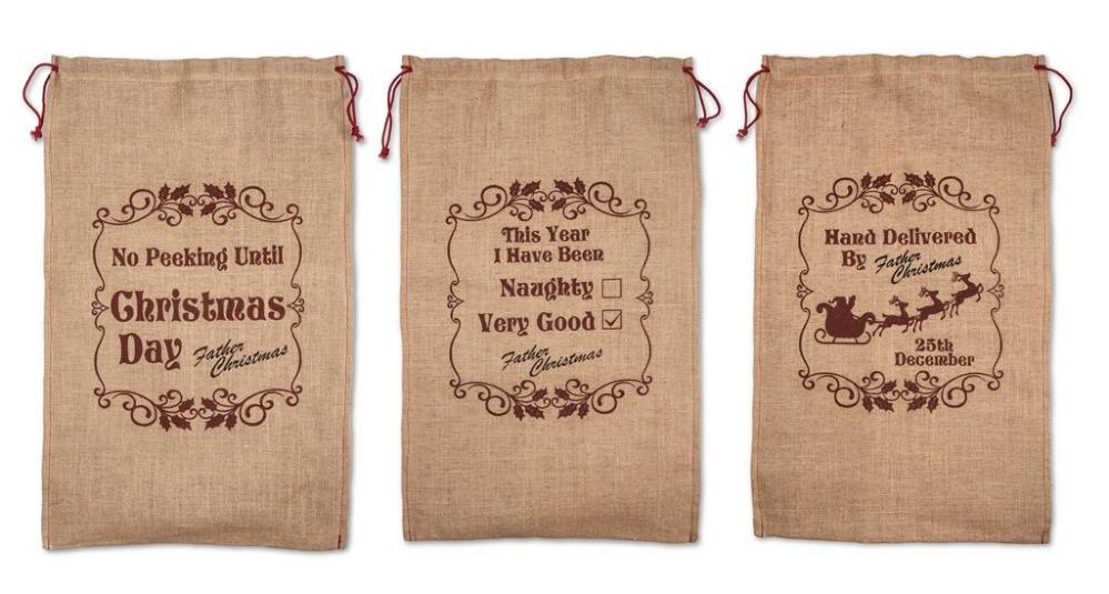 Jute Bag - Christmas Gift Sacks - Assorted Jute Christmas Designs