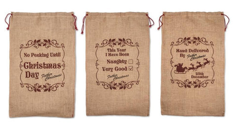 Jute Bag - Christmas Gift Sacks - Assorted Jute Christmas Designs
