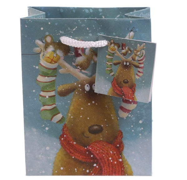 Pack Of 6 Gift Bags - Pack Of 6 - Christmas Reindeer Party Gift Bags 14 X 6 X 11cm (Pk6)