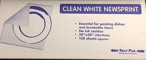 Packing Supplies - Clean White Wrapping & Packing Newspaper - Pack (150 )