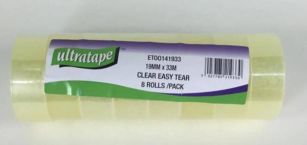 Parcel Tape - 8 Roll Pack - Ultratape Clear Adhesive Tape 19mm X 33M - Pk8
