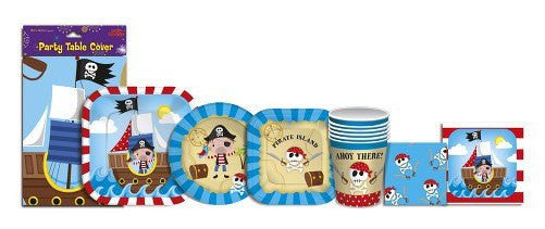 Partyware - 8 Pack Blue Pirate Paper Plates - Partyware - 8PK 9" SQUARE