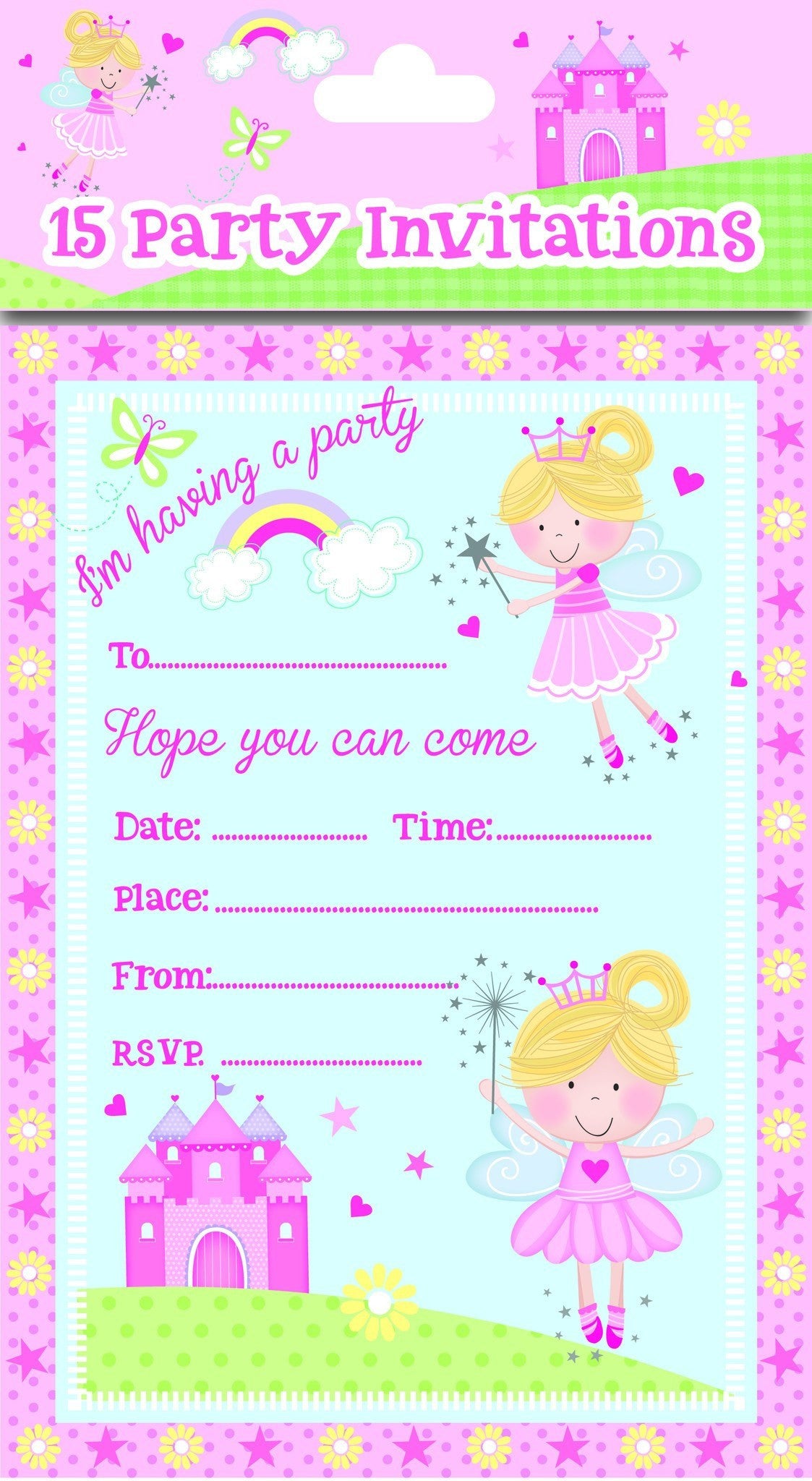 Partyware - 8 Pack Pink Fairy Party Invitations - Partyware - 8PK