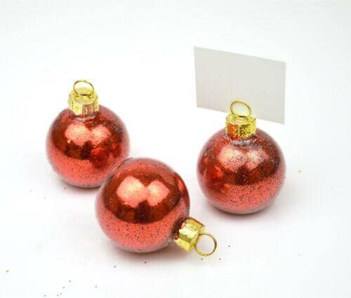 Place Card Holders - 6 Place Card Holders Cards Christmas Wedding Table Bauble Glitter Clip Red
