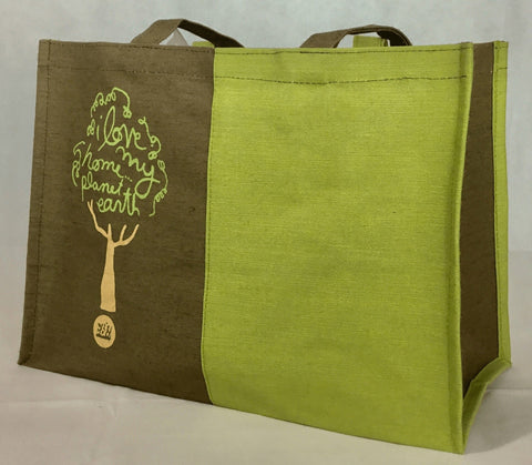 Tote Bag - I Love My Home....Planet Earth - Jute Shopper Tote