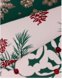 Glitter Rollwrap Paper Gift Wrap Roll - 2M - Winter Forest Delicate Snowflake Sand on Green