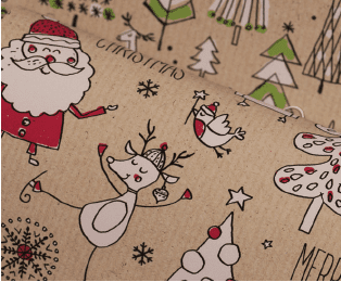 Printed Kraft Paper Gift Wrap Pack 1 Roll - 3 Meter - Doodles Christmas Green Trees