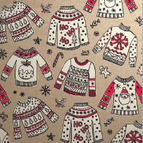 Printed Kraft Paper Gift Wrap Pack 1 Roll - 3 Meter - Doodles Christmas Red
