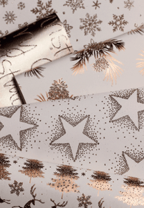 Glitter Rollwrap Paper Gift Wrap Roll - 2M - Golden Christmas Pine Cones on White