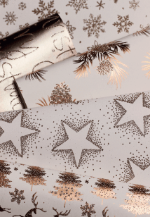 Glitter Rollwrap Paper Gift Wrap Roll - 2M - Golden Christmas Pine Cones on White
