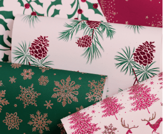 Glitter Rollwrap Paper Gift Wrap Roll - 2M - Winter Forest Delicate Snowflake Sand on Green