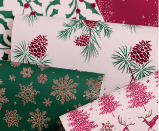 Glitter Rollwrap Paper Gift Wrap Roll - 2M - Winter Forest Silver Dotty Tree on Red