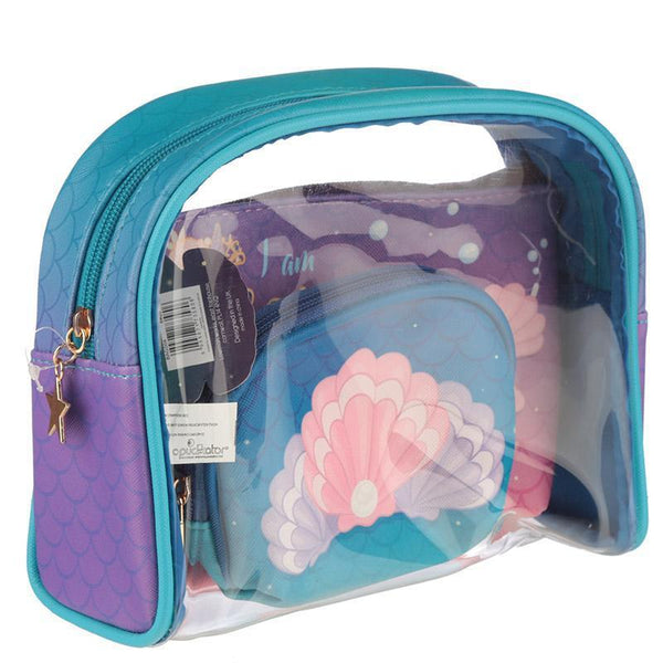 Wash Bag - Set Of 3 Handy Make Up Toilette Vanity Wash Bag Set - Mermaid